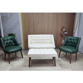 Resim Azra Mobilya Deri Çay Seti Koltuk Takımı+puf Oturma Grubu Cafe Mobilya Ofis-büro Mobilya Balkon Mobilya Krem-yeşil 