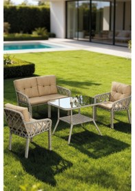 Resim Lumisgarden Neva Rattan Bahçe Takımı 2+1+1 +masa Bej 