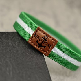 Resim 1 adet Denizcilik Çapa Dokuma Bileklik - Erkekler ve Kadınlar için Elastik Bantlı, Teri Emici Spor Bileklik, Yeşil ve Beyaz Çizgili Tasarım, Spor Aksesuarı|Ayarlanabilir Bileklik|Sentetik Fiber Bileklik 