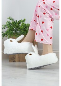 Resim Kadın Kız Çocuk Kombin Hayvanlı Tavşanlı Panduf Ev Botu Kırmızı 