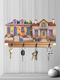 Resim 30x16 cm 2D Ahşap Dört Metal Kancalı UV Baskılı MDF Duvar Askılığı Anahtarlık Duvar Dekoratif 
