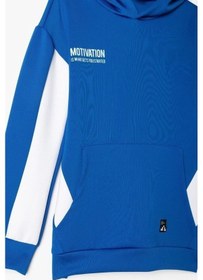 Resim Koton Erkek Çocuk Kapşonlu Sweatshirt Kanguru Cepli Uzun Kollu Saks Mavi 