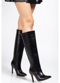 Resim Syt-2004 Siyah Kırışık Rugan Günlük Bayan Çizme Açık Bej - Kahverengi 