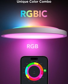 Resim RGBIC Smart Tavan Lambası, 24W, 16 Milyon Renk, Kısılabilir, Alexa & Google Assistant Uyumu 