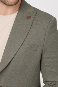 Resim Frappoli Jasino Svr Erkek Açık Haki Pamuklu Likralı Slim Fit Örme Esneyen Sivri Yaka Casual Blazer Ceket 