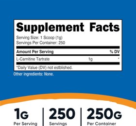 Resim Nutricost L-Carnitine Tartrate Muscle Recovery 250 Gram - 1 Gram per Serving, 250 Servings 
