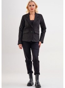 Resim Bold & Young Kadın Baskılı Kadife Blazer Ceket Likralı Pamuklu Kumaş, Astarlı, Çift Cepli Siyah Desenli 