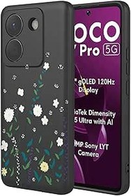 Resim ILING Xiaomi POCO M7 Pro 5G için Kılıf, Çok İnce Zarif Çiçekler Sarmaşıklar veya Panda Sevimli Tasarım Kılıf, Yumuşak Silikon Sıvı TPU Tampon Darbeye Dayanıklı Mat Kadın Kılıf (Siyah A92) 
