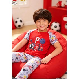 Resim NiCe İç Giyim Futbol Temalı Kırmızı & Gri Renk Pamuk Penye Bisiklet Yaka Lastikli Paça Erkek Çocuk Pijama Takım 