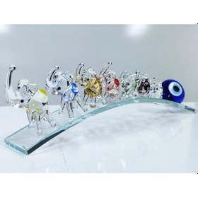 Resim Nazar Boncuklu Yedili Fil Figürlü Cam Bereket Biblo 