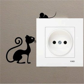Resim Buketiket Kedi Fare Sticker Priz Folyo Sticker 
