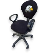 Resim Kara Kartal Desenli Taraftar Baskılı Çocuk Odası Ders Çalışma Ofis Koltuğu Bilgisayar Sandalyesi Siyah - Beyaz 