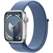 Resim Apple Watch Series 9 GPS 41mm Gümüş Rengi Alüminyum Kasa ve Buz Mavisi Spor Loop Kordon Akıllı Saat 