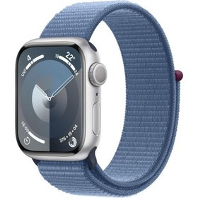 Resim Apple Watch Series 9 GPS 41mm Gümüş Rengi Alüminyum Kasa ve Buz Mavisi Spor Loop Kordon Akıllı Saat 