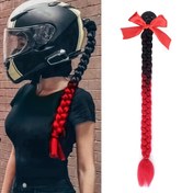 Resim Canlı Ombre Motosiklet Kaskı At Kuyruğu Uzatması Emme Kupası Fiyonk ile - Kırmızıdan Siyaha Geçişli Uzun Sentetik Kutu Örgü Saç Aksesuarı Kasklar, Bisikletler ve Kayak Ekipmanları için (Kask Dahil Değildir), Motosiklet Aksesuarları 