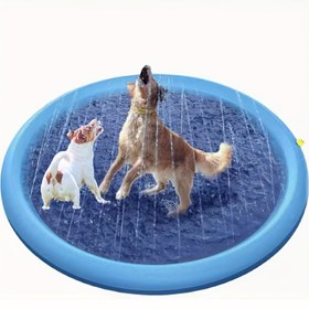 Resim Spray Fonksiyonlu Ağır Hizmet Tipi Açık Hava Evcil Hayvan Banyo Havuzu - Kaymaz Köpek Su Oyun Matı, Kalın PVC Malzeme, Tam Vücut Kapsama Alanı, Yaz Eğlencesi ve Evcil Hayvan Banyosu için Mükemmel, Köpek Banyo Malzemeleri 