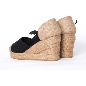 Resim Burnu Hasır Platformlu Dolgu Topuk Siyah Keten Hasır Espadril ES1024-0001 Siyah 