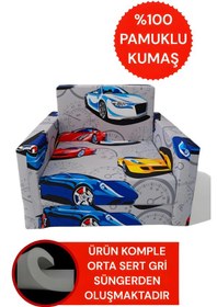 Resim Katlanır Yer Yatağı - Çocuk Koltuğu - Bebek Yatağı 0-5 Yaş Gri Arabalı 