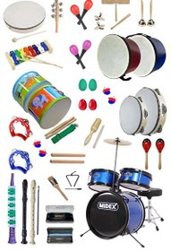 Resim Midex Örf Aletleri Seti Overmuch Paket-3 Marakas Zil Üçgen Ksilofon Melodika Mızıka Davul Flüt (32 Parça) 