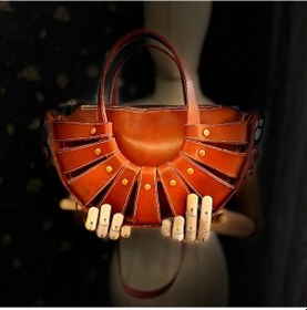 Resim Carıdea El Yapımı Hakiki Deri Bayan Çanta, Clutch, El Omuz Çantası V95 Kiremit 