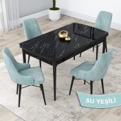 Resim Canisa Concept Lia Serisi, 80X132 Açılabilir Mutfak Masa Takımı, Siyah Mermer Desen Masa 4 Sandalye 