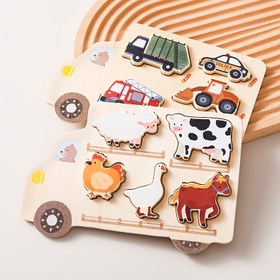 Resim Gençler için Ahşap Çiftlik Hayvanları Bulmaca Seti, Bilişsel Öğrenme ile Eğitici Oyuncak Araba, Karışık Renkler, Noel Hediyesi, Gençler Bulmaca Seti 