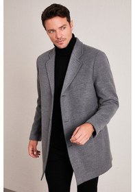 Resim Buratti Slim Fit Tek Yırtmaçlı Düğmeli Mono Yaka Kaşe Erkek Kaban 5840098 Açık Gri 