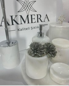 Resim Akmera Elite 7 Parça %100 Gerçek Mermer Banyo Seti Beyaz 
