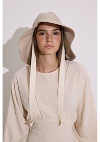 Resim Manuka Kordon Detaylı Geniş Şapka Bej Bej 