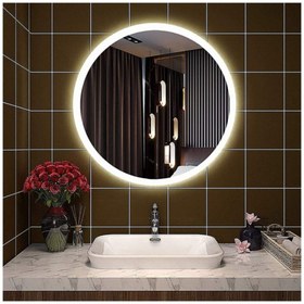 Resim GLOBAL LED MIRROR 90 cm Kumlamalı Yuvarlak Ledli Ayna Banyo Aynası Dekoratif Ayna Boy Ayna Salon Duvar Ayna 