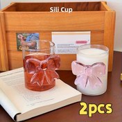Resim 2 adet - Sevimli Pembe Kurdele Cam Bardak, 300ml | Fantazi 3D Kurdele Sap, Tekrar Kullanılabilir ve Bulaşık Makinesinde Güvenli | Onun İçin Mükemmel Hediye, Kahve ve Süt Bardağı, Benzersiz İçme Kabı | Komik Tasarım | Dayanıklı Cam 