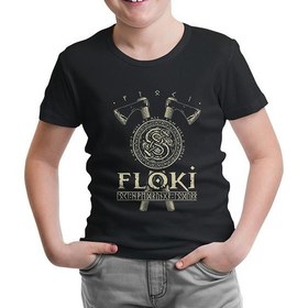 Resim Lordd T-Shirt Lorddd T-Shirt T-Shirt Vikings - Floki Siyah Çocuk Tshirt 