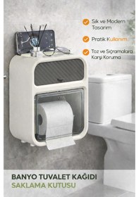 Resim Kapaklı Duvara Monte Banyo Tuvalet Kağıdı Saklama Kutusu Su Ve Toz Geçirmez Beyaz 