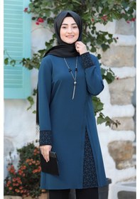Resim Raika Moda Lazer Kesim Detaylı Büyük Beden Tesettür Takım İndigo 
