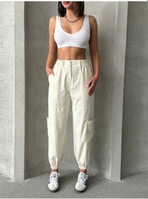Resim Jogger Lastik Paça Pantolon Bej 