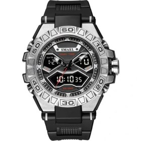 Resim Hanyang Gümüş Siyah Smael Erkekler Için Askeri Spor Saat Kronograf Kuvars Elektronik LED Ekran Kauçuk Kayışlı Dijital Bilek Saatleri Часы 8070 (Yurt Dışından) 