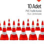 Resim İleri Trafik 10 Adet PVC Trafik Konisi 75 cm Çift Reflektifli Trafik Dubası 