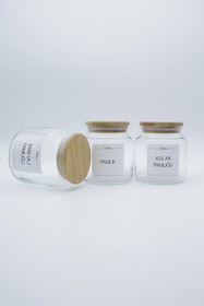 Resim zezedesing Bambu Kapak Pamuk-kulak Pamuğu Ve Makyaj Pamuğu Kavanozu 500ml 