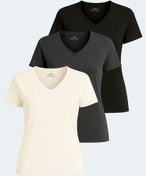 Resim Slazenger PERICAS 3 lü Set Kadın Ekru - Koyu Gri - Siyah Tişört 