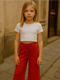 Resim Zekids Kız Çocuk Pamuklu Kırmızı İspanyol Paça Pantolon-16215 Kırmızı 