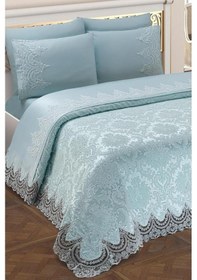 Resim Fransız Güpürlü Çeyizlik Pike Takımı Queen Su Yeşili 