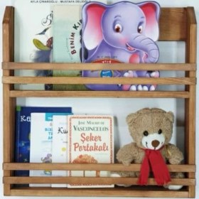 Resim Woodwoork Ahşap Bebek Çocuk Odası Montessori Kitaplık Iki Katlı Duvar Rafı 