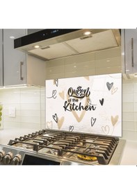 Resim Cam Ocak Arkası Koruyucu |Queen Of The Kitchen Love|49,5cm x 76cm 