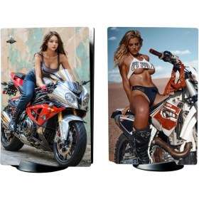 Resim Kt Grup Motorcu Kız Playstation 5 Standart Kasa Dijital Versiyon Full Sticker Kaplama Seti 