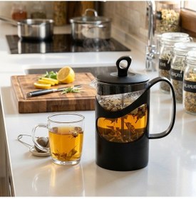 Resim Herevin 131061-834 French Press Süzgeçli Çay Kahve Kupası 600ml Siyah 