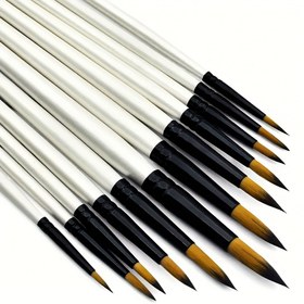 Resim 12'lü Paket YUTIARS Profesyonel Yuvarlak Fırçalar Ahşap Saplar ve Naylon Kıllar ile - Akrilik, Su Boyası, Yağlı Boya Sanat Malzemeleri Başlangıç ve Uzmanlar için, Sanat Fırçaları 