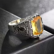 Resim Vintage Gizemli Sarı Yapay Sentetik Zirkonya Yüzük Erkekler için Gümüş Gotik Tarzı Takı Unutulmaz Hediye 