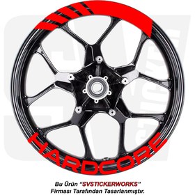 Resim ARONA Motor Jant Sticker Hardcore Yazılı Geniş Stil Yapışkanlı Dekor Sticker Modeli 8 Adet 
