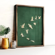 Resim 1 adet Büyük Kule Duvar Sanatı Baskısı, Yeşil Altın Detaylı, Minimalist Japon Etkili Dekor, Çerçevesiz Tuval Poster Ev, Ofis veya Yatak Odası için, Aviary Temalı Alanlar için İdeal, Büyük Duvar Sanatı 