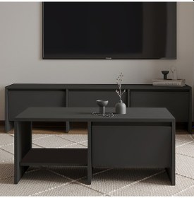 Resim Laris Üçlü Set Tv Sehpası, Konsol Ve Orta Sehpa İle Modern Yaşam Alanları İçin Takım Antrasit 